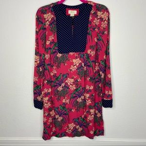 Maeve by Anthro Pink/Blue Birds of Paradise Floral Print Mini Dress Size 2